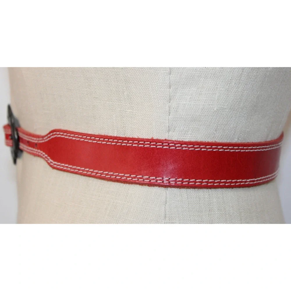 Vintage 80’s Liz Claiborne Stitched Red Leather Belt Western Women's Medium